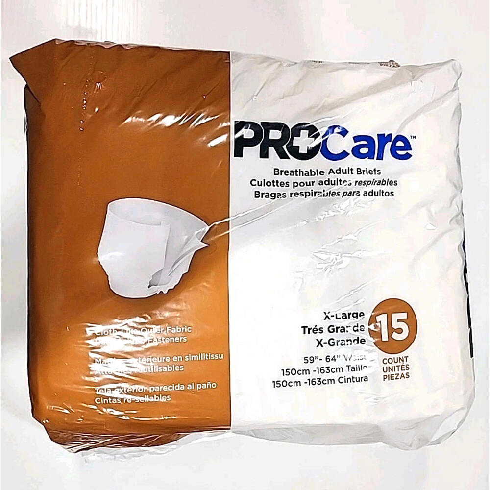 NEW ProCare Breathable Adult Diapers X Large 59"- 64" Heavy Absorption 15 Pc
